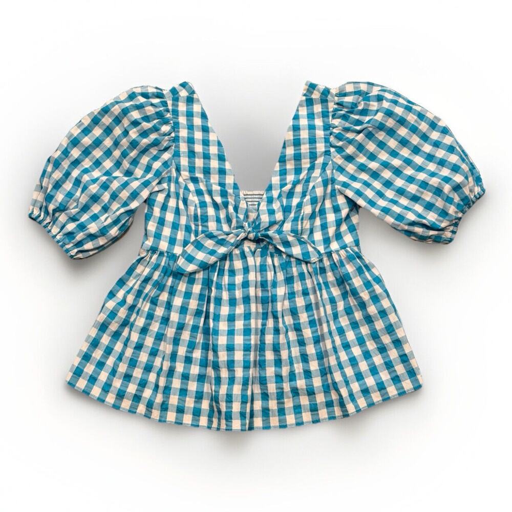 LILLY PULITZER NWT $138 Sarafina Short Sleeve Crinkle Gingham Blouse Top Size 4